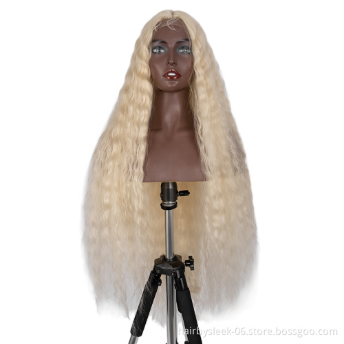 41 Inches 613# Hand Tied Free Part Synthetic Full Lace Wig Preplucked Hairline High Temperature Fiber Ombre Blonde Synthetic Wig